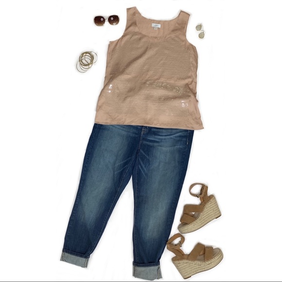 NWT LOFT Champagne Sequin Tank Sz Large - Picture 1 of 5